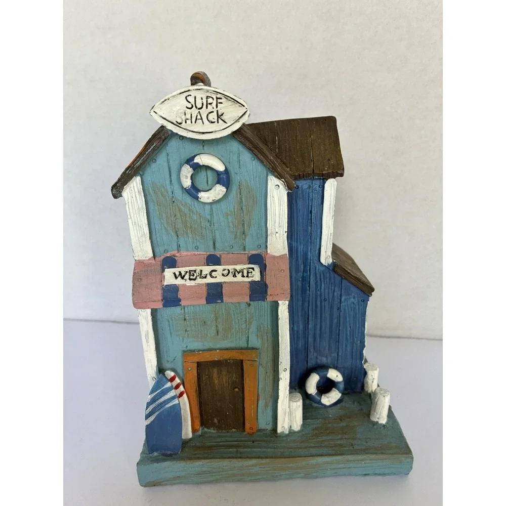 Surf Shack Coastal Beach House Nautical Cottage Decor Shelf Accent Blue